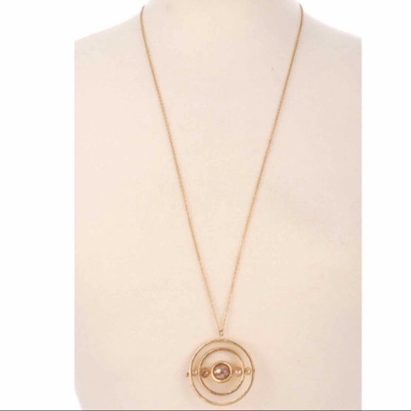 Champagne Orbit Pendant Necklace w/Faux Crystals - Picture 3 of 4